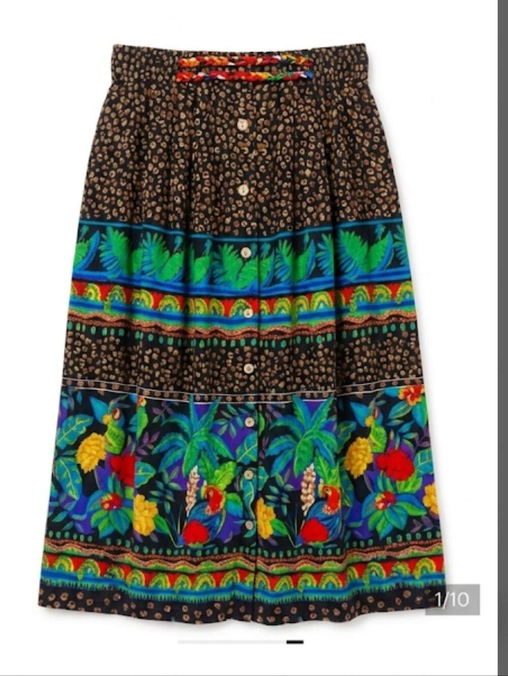 Lori Ann LA Sport vintage women's tropical jungle colorful midi skirt size 12